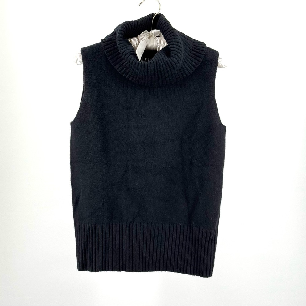 Worthington Black Cotton Angora Blend Sleeveless Turtleneck Sweater Size M